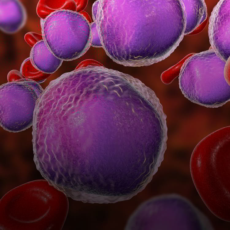 leukemie cellen en bloedcellen in bloedvat